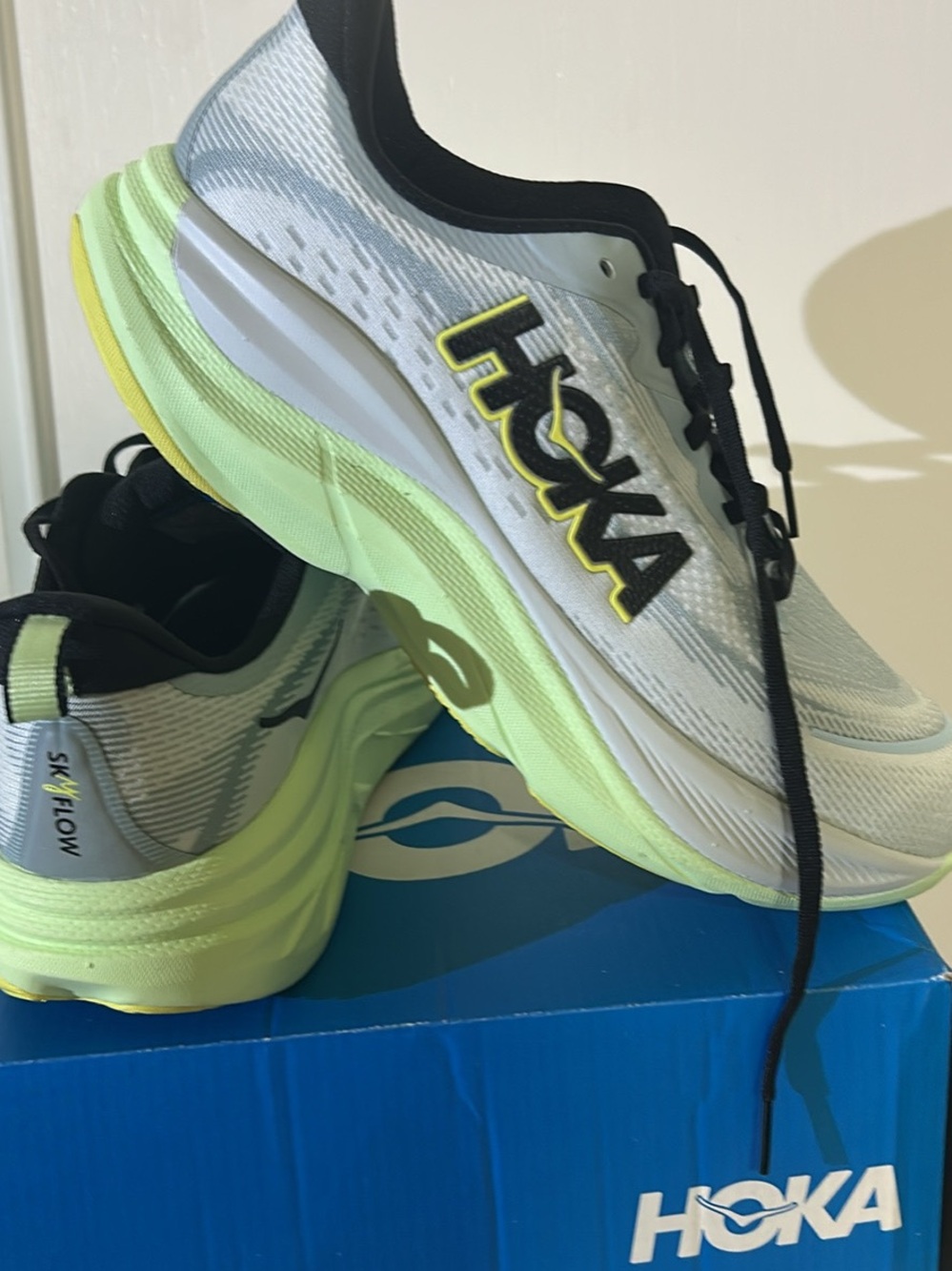Hoka Sky-Flow Sneakers in White and Light Green